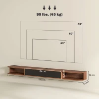 HOMCOM Mueble TV Suspendido para Televisor de hasta 190,5 cm con Cajón Abatible 2 Estantes 180x24x16 cm Nogal(m-3)