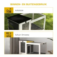 PawHut Houten Konijnenhok met Loopgedeelte, Wielen en Opklapbaar Dak voor Binnen & Buiten 92 x 52 x 67 cm Donkergrijs(m-7)