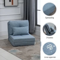 HOMCOM Vloerstoel Opvouwbaar Matras Slaapmat, 2-in-1 design, afneembaar kussen, 60 x 80 x 56 cm, Hemelsblauw(m-6)