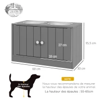 PawHut Gamelles Chiens Surélevées Gamelle Double Chien Chat Porte-Gamelles 2L Acier Inox 60 x 30 x 35,5 cm Gris(m-3)