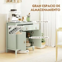 HOMCOM Aparador con Cajón Armario de 2 Niveles y Estante Ajustable Base Elevada y Amplia Superficie 80x40x90cm Verde Claro(m-4)