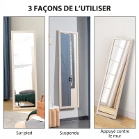 HOMCOM Miroir sur Pied Rectangulaire 160 x 50 cm, Cadre Texturé à Effet Pierre, Angle d'Inclinaison Réglable, Blanc(m-5)