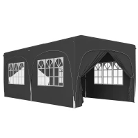 Outsunny Tonnelle pliante 3 x 6m Pop Up, UPF50+ Hauteur ajustable, avec sac de transport et sacs de sable, gris foncé(m-1)