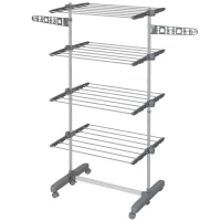HOMCOM Opvouwbare Wasrek met 5 Niveaus, One-Klik-Systeem, 142 cm x 55 cm x 172 cm, Grijs + Zilver(m-10)