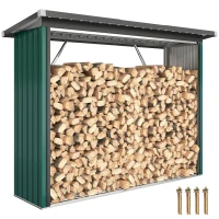 Outsunny Abri-bûches Couvert Support pour Bois de Chauffage Plancher Surélevé Toit Incliné, Acier Galvanisé 213x66,5x150cm Vert(m-11)