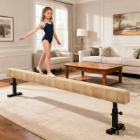 HOMCOM Poutre de Gymnastique 226 cm Antidérapant, Hauteurs Réglable, avec Roulettes, en Acier et Bois Massif, Marron(m-9)