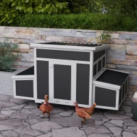 PawHut Pollaio in Legno per 2-4 Galline con 2 Nidi per la Cova, Tetto Apribile e Vassoio Estraibile, Grigio Scuro(m-10)