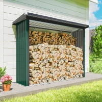 Outsunny Abri-bûches Couvert Support pour Bois de Chauffage Plancher Surélevé Toit Incliné, Acier Galvanisé 213x66,5x150cm Vert(m-8)