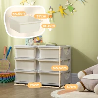 HOMCOM Comodă cu 6 sertare pentru copii de 3-6 ani, cu margini rotunjite, din PP crem, 75x37x56.5 cm(m-3)