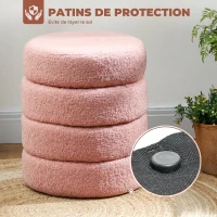 HOMCOM Repose pied salon, tabouret ottoman rond rembourré en peluche Teddy, pour chambre à coucher, entrée, Ø 40 x 45 cm, rose(m-5)