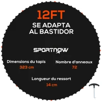 SPORTNOW Tapis de rechange pour trampoline tapis de saut de remplacement, compatible trampoline Ø 3,7 m et ressorts de 14 cm(m-11)