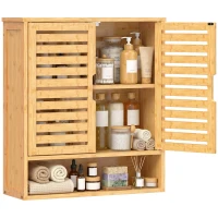 HOMCOM Bathroom Wall Cabinet, Wall Mounted Bathroom Cabinet with 2 Louvered Doors, Open Shelf and Adjustable Shelf Storage(m-13)