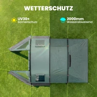 Outsunny Campingzelt für 3 Personen, zwei Innenräume, Netzfenster, grün, 4,75 x 2,64 x 1,72 m(m-4)