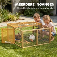 PawHut Kleindierenkooi, Konijnenstal met Opklapbaar Dak, Grenenhout, 120x120x57cm, Natuur(m-5)