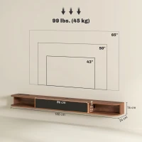 HOMCOM Corp TV suspendat, suport TV pentru televizoare până la 190,5 cm, sertar rabatabil, 2 rafturi, 180x24x16cm, Nuc(m-3)