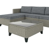 Outsunny 5-Piece Rattan Patio Furniture Set with Corner Sofa, Footstools, Coffee Table, for Poolside, Dark Grey(m-12)