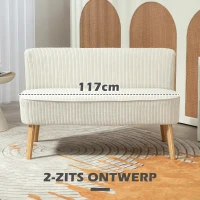 HOMCOM Tweezitsbank, Zachte Bekleding, Onderhoudsvriendelijk, Tot 150 kg Belastbaar, 117 x 56,5 x 77 cm, Crème Wit(m-6)