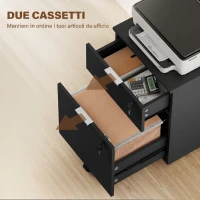 HOMCOM Schedario da Ufficio con 2 Cassetti, Serratura, Ruote a Freno, per Formato A4/Legale, 42x40x60 cm, Nero(m-4)