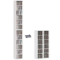 HOMCOM 204 CD-Aufbewahrungsregale im 2er-Set, Blu-Ray-Turmständer mit verstellbaren Regalböden, Bücherregal-Organizer, Weiß(m-12)