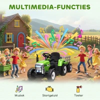 HOMCOM Elektrische kinderauto, kindertractor, inclusief ouderlijke afstandsbediening, maximale snelheid van 6 km/u, groen + zwart(m-6)