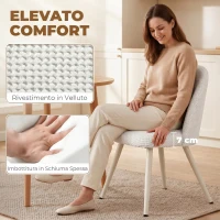 HOMCOM Set 2 Sedie da Pranzo in Velluto, Seduta Imbottita, Bianco(m-5)