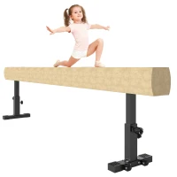 HOMCOM Poutre de Gymnastique 226 cm Antidérapant, Hauteurs Réglable, avec Roulettes, en Acier et Bois Massif, Marron(m-13)