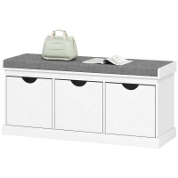 HOMCOM Banco zapatero para entrada, banco de almacenamiento con 3 cajones extraíbles y cojín acolchado en tejido efecto lino, blanco(m-7)