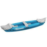 Outsunny Inflatable Kayak, Two-Person Inflatable Canoe Boat Set with Air Pump, Aluminium Oars, 318 x 80 x 50cm - Blue(m-1)