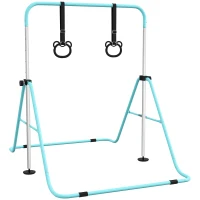 HOMCOM Barre de gymnastique pour enfants, barre horizontale pliable à hauteur réglable avec anneaux de gymnastique, cyan(m-12)