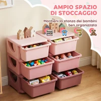 HOMCOM Cassettiera 6 Cassetti per Bambini 3-6 Anni con Bordi Arrotondati, in PP Rosa, 75x37x56.5 cm(m-4)