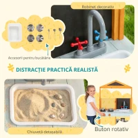 AIYAPLAY Bucătărie de noroi pentru copii, bucătărie de joacă din lemn pentru exterior cu plită, chiuvetă detașabilă, rafturi pentru copii 3-8 ani, Albastru deschis(m-7)