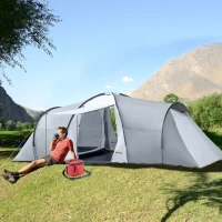 Outsunny Tienda de Campaña Familiar para 4-6 Personas con 2 Ventanas y Bolsa de Transporte Impermeable Anti-UV 590x245x193cm Gris(m-10)