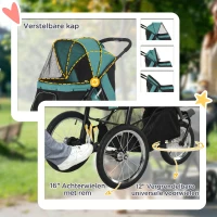 PawHut All-Terrain Hondenbuggy voor Kleine Honden tot 20 kg, Inklapbaar, Grote Wielen, Zonnescherm, Netramen en Opbergmand, Donkergroen, 111 x 58 x 107 cm(m-7)