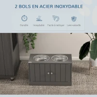 PawHut Gamelles Chiens Surélevées Gamelle Double Chien Chat Porte-Gamelles 2L Acier Inox 60 x 30 x 35,5 cm Gris(m-4)