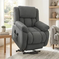 HOMCOM Relaxstoel met Massage- en Warmtefunctie, Elektrische Opsta-Stoel, Afstandsbediening, Zijvakken, Grijs(m-10)