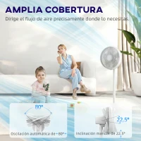 HOMCOM Ventilador de Pie con Control Remoto Altura Ajustable 4 Velocidades Oscilación 80° Temporizador 10H Pantalla LED Blanco(m-13)