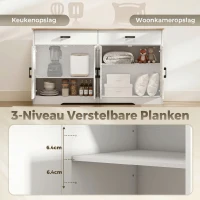 HOMCOM Dressoir Buffetkast, 140 cm Farmhouse Keukenkast met 2 Lades en 2 Kasten, Wit(m-6)