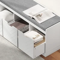 HOMCOM Banco zapatero para entrada, banco de almacenamiento con 3 cajones extraíbles y cojín acolchado en tejido efecto lino, blanco(m-5)