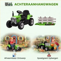 HOMCOM Elektrische kinderauto, kindertractor, inclusief ouderlijke afstandsbediening, maximale snelheid van 6 km/u, groen + zwart(m-4)