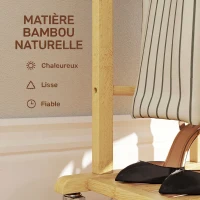 HOMCOM Valet de chambre à roulettes, portant à vêtements en bambou avec cintre intégré, tiges à pantalons et étagère, naturel(m-6)