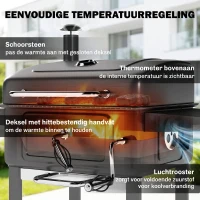 Outsunny Houtskoolgrill BBQ Smoker met deksel thermometer verstelbare kolenbak schoorsteen grillrooster zijtafel aslade(m-6)