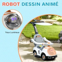 AIYAPLAY Porteur enfants, porteur bébé voiture à pousser 3 en 1 avec robot thème, pédales, poignée parentale, blanc(m-5)