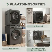 HOMCOM 4 kg Wasdroger, compact ontwerp, 5 modi, timer, Grijs+Zwart(m-8)