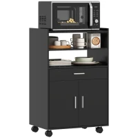 HOMCOM Chariot de cuisine sur roulettes, desserte micro-onde à roulettes avec placard tiroir étagères, 59 x 40 x 92 cm, noir(m-12)
