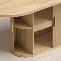 HOMCOM Mesa de Comedor Ovalada para 6 personas, Puertas Correderas, 6 Compartimentos, Estilo rústico moderno, 180x80x75cm, Roble(m-8)