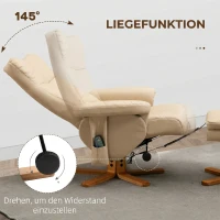 HOMCOM Sillón Relax Reclinable con Reposapiés 10 Puntos de Masaje Giratorio Mando a Distancia Bolsillo Lateral Crema(m-5)