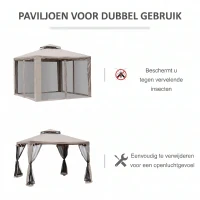 Outsunny Tuinpaviljoen 3x3, Tuin Paviljoen met Dubbel Dak, UV Bescherming voor Familie, Grauw(m-6)