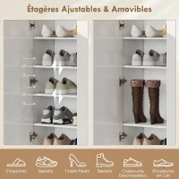 HOMCOM Meuble à chaussures 20 paires armoire à chaussures à haute brillance 5 niveaux étagères réglables 72x34,5x103cm blanc(m-4)