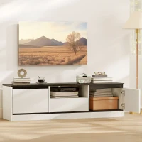HOMCOM Mueble TV hasta 152 cm con 2 Armarios Estante Abierto y Cajón 140x35x40 cm Negro y Blanco(m-6)