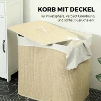 HOMCOM Bambus Wäschekorb mit Deckel 3 Fächer 144L Wäschesammler mit Seilgriffen, herausnehmbarer Wäschesack(m-5)